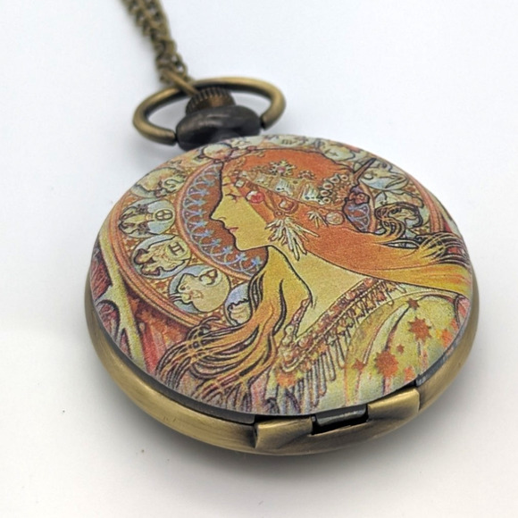 Zodiac Woman Pendant Watch NEW Necklace Art Nouveau Medieval Pocket Astrology - Picture 5 of 9